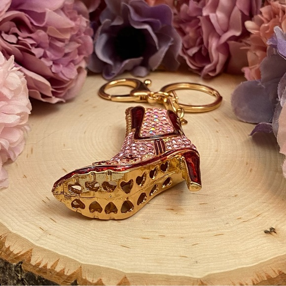 Pink and Red Crystal High Heel Boot Keychain Charm - Picture 11 of 16